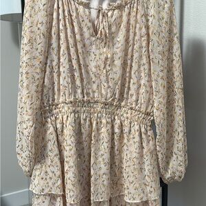 LC Lauren Conrad Floral Long Sleeve Dress - Cream and Yellow